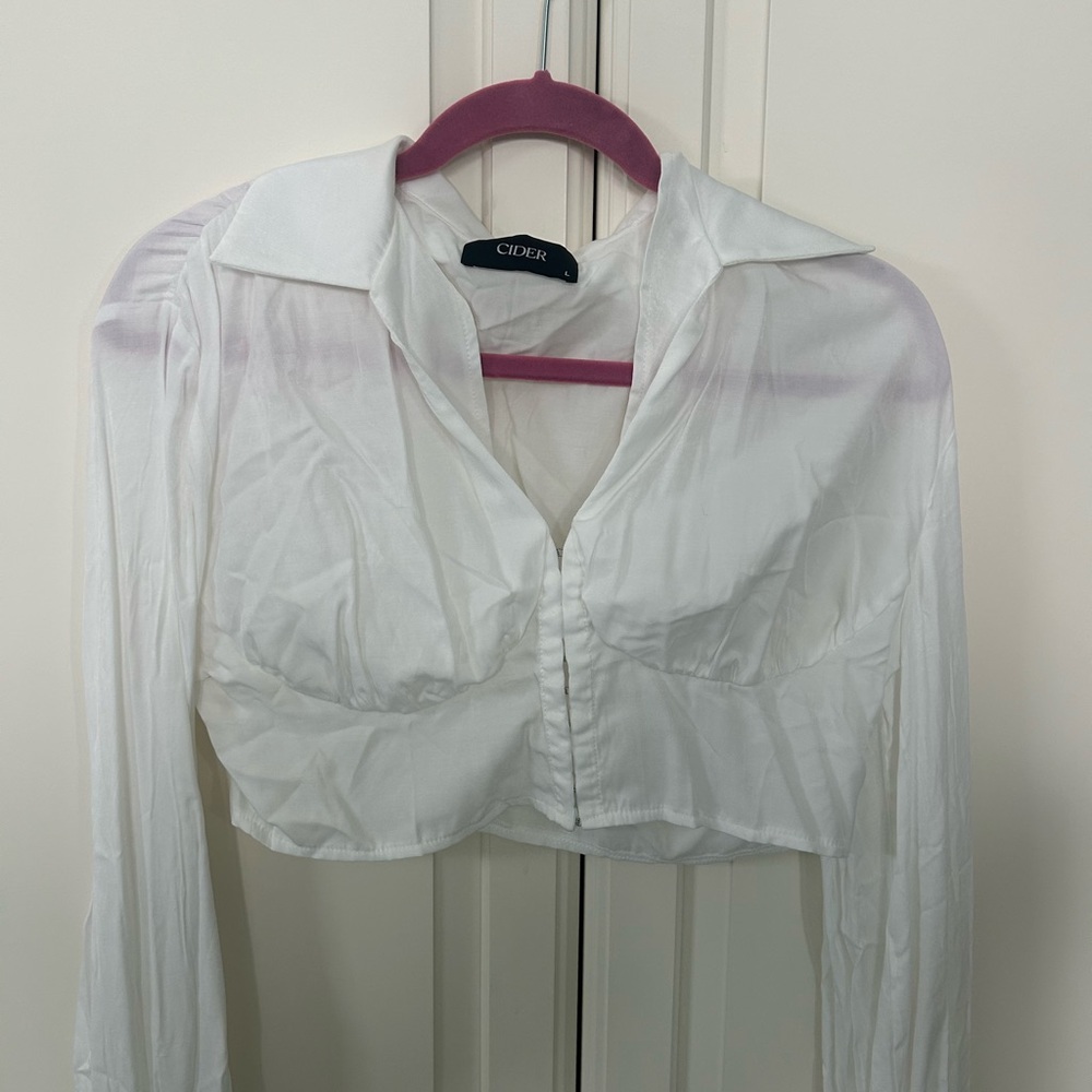 Cider Elegant White Collared Blouse